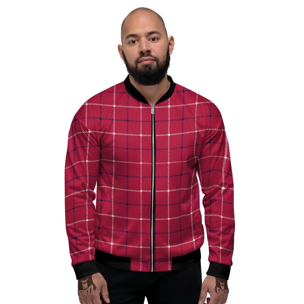 Tattersall Red Print Pattern Men's Bomber Jacket-grizzshop