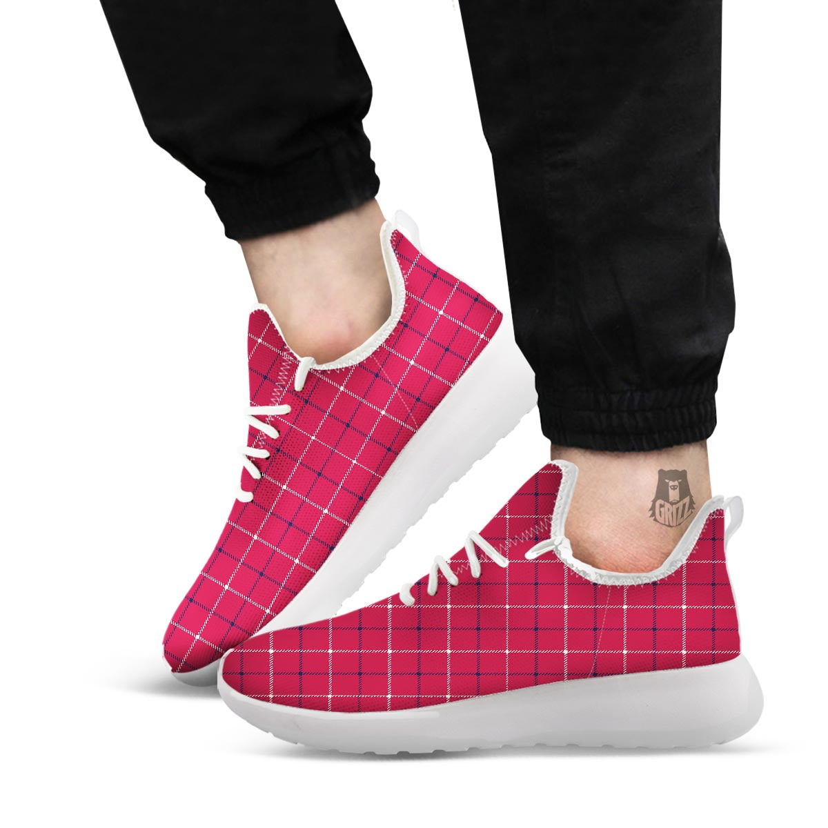 Tattersall Red Print Pattern White Athletic Shoes-grizzshop