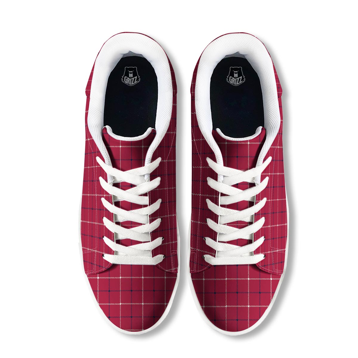 Tattersall Red Print Pattern White Low Top Sneakers-grizzshop