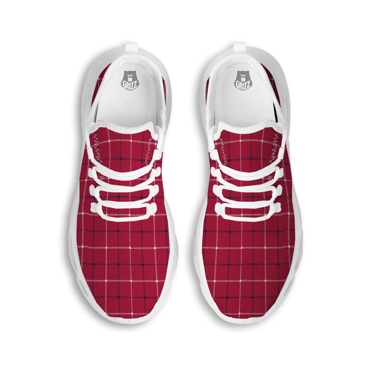 Tattersall Red Print Pattern White Running Shoes-grizzshop