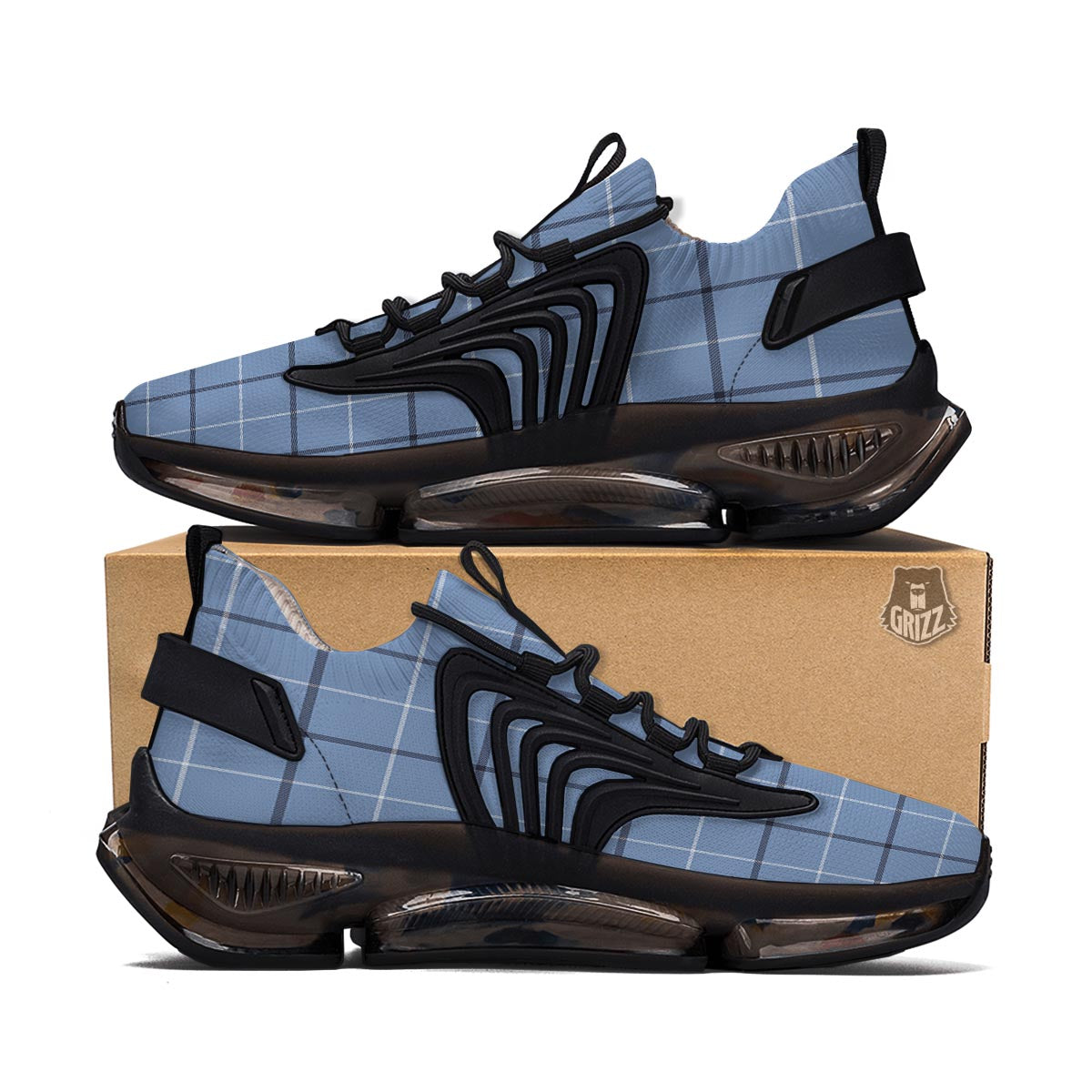 Tattersall Solf Blue Print Pattern Black Gym Shoes-grizzshop