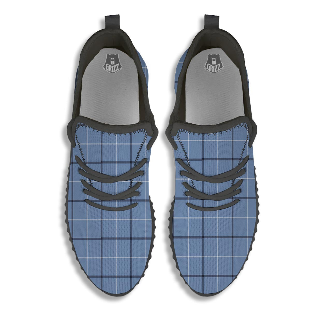 Tattersall Solf Blue Print Pattern Black Walking Shoes-grizzshop