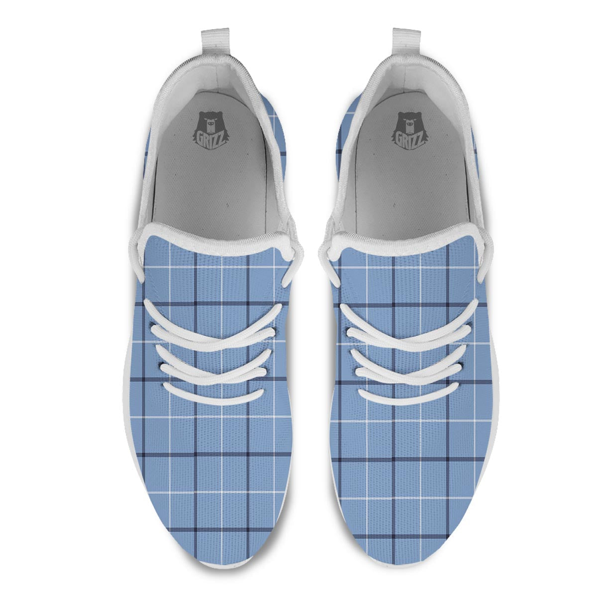 Tattersall Solf Blue Print Pattern White Athletic Shoes-grizzshop