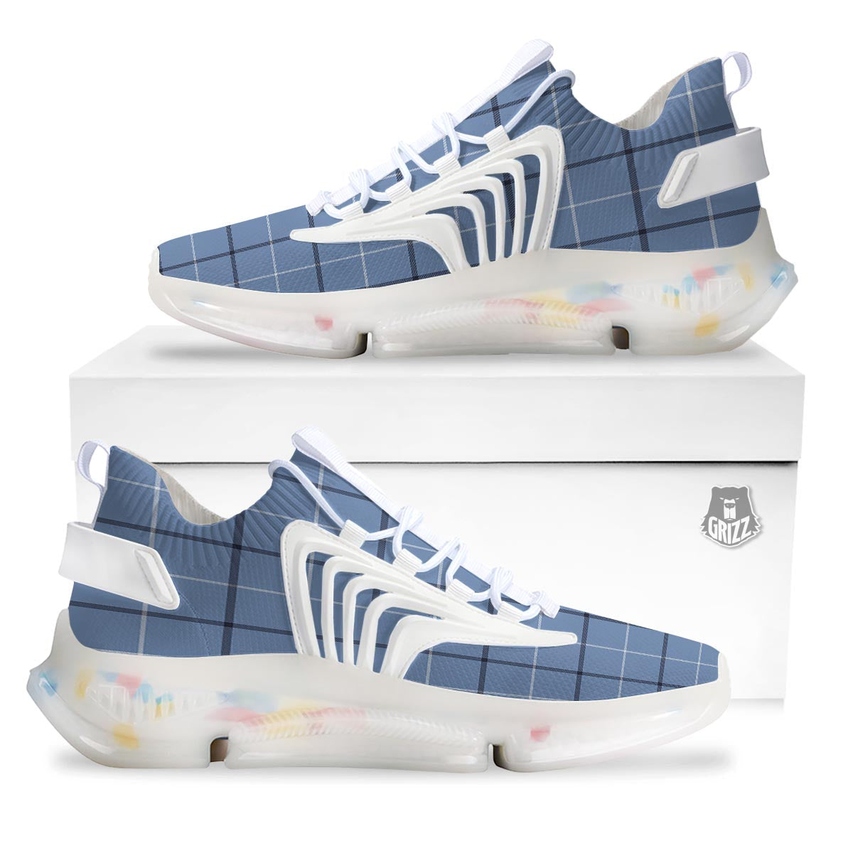 Tattersall Solf Blue Print Pattern White Gym Shoes-grizzshop