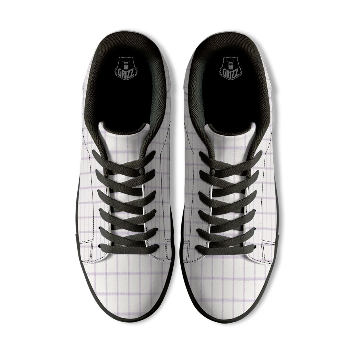 Tattersall White And Purple Print Pattern Black Low Top Sneakers-grizzshop