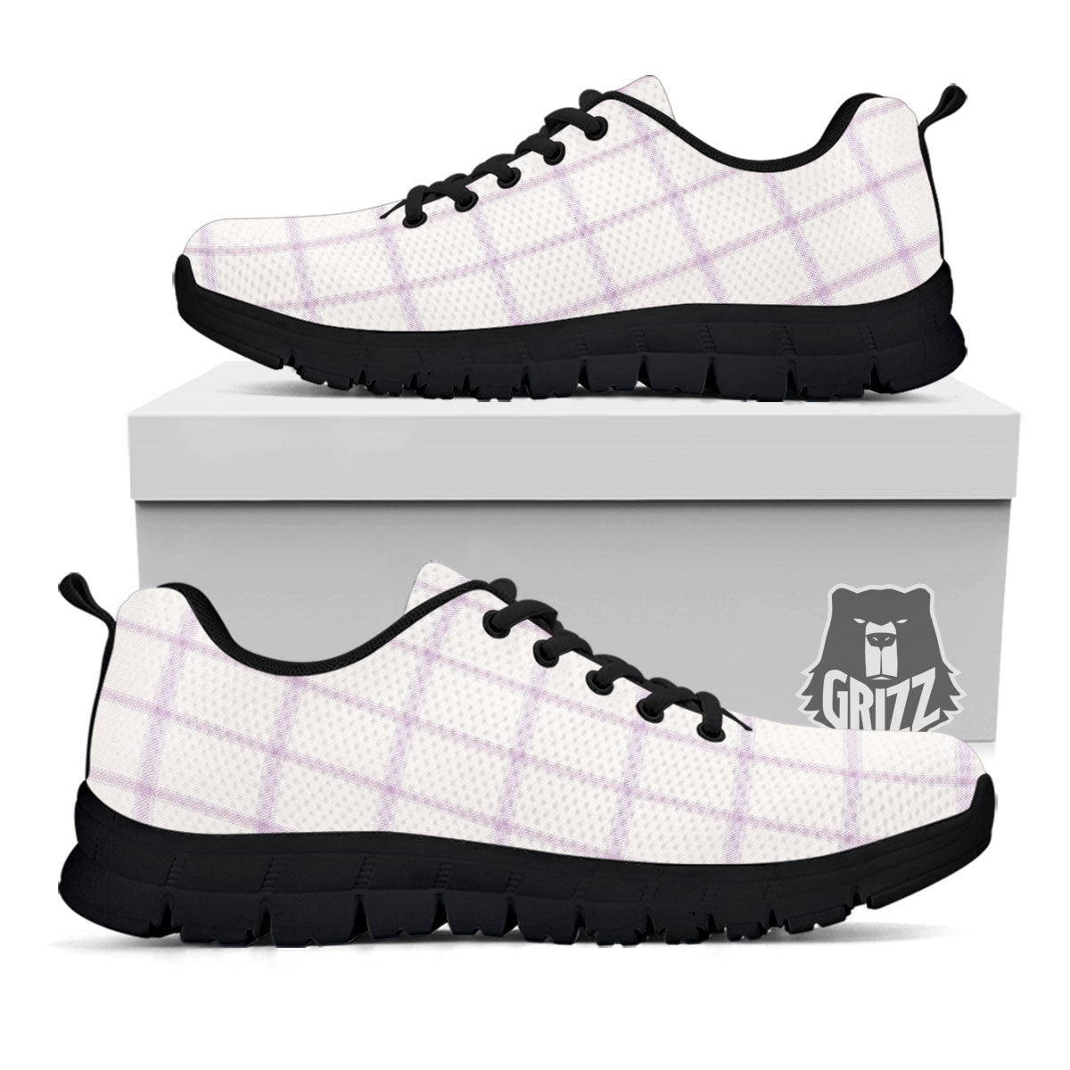 Tattersall White And Purple Print Pattern Black Sneaker-grizzshop