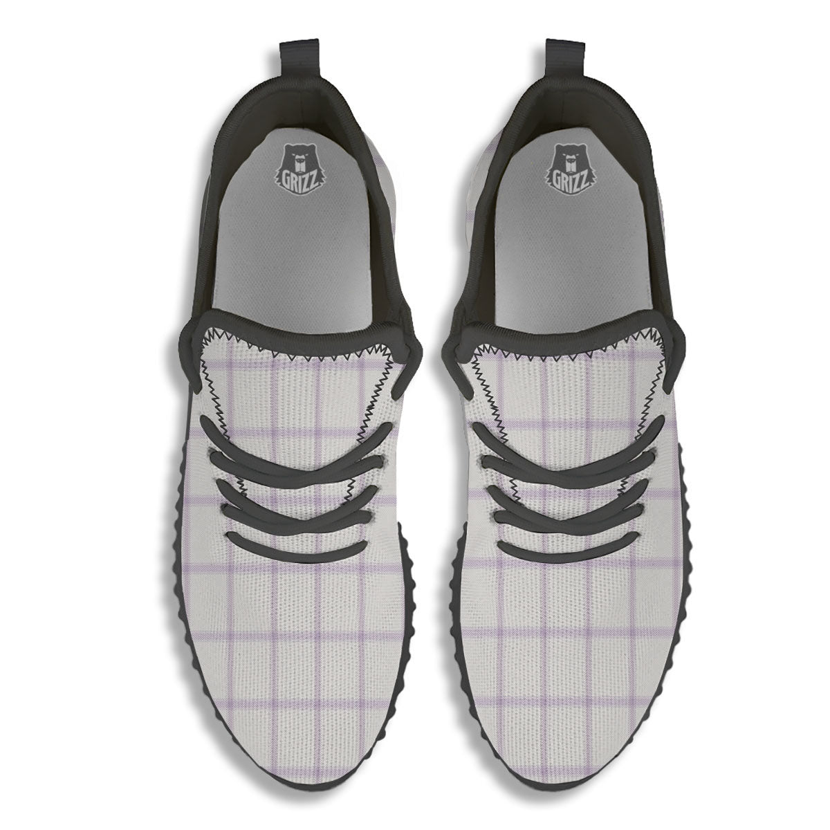 Tattersall White And Purple Print Pattern Black Walking Shoes-grizzshop