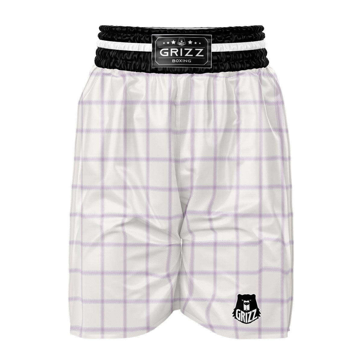 Tattersall White And Purple Print Pattern Boxing Shorts-grizzshop