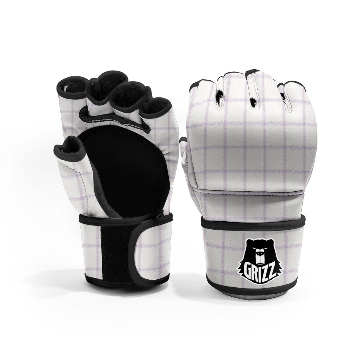 Tattersall White And Purple Print Pattern MMA Gloves-grizzshop