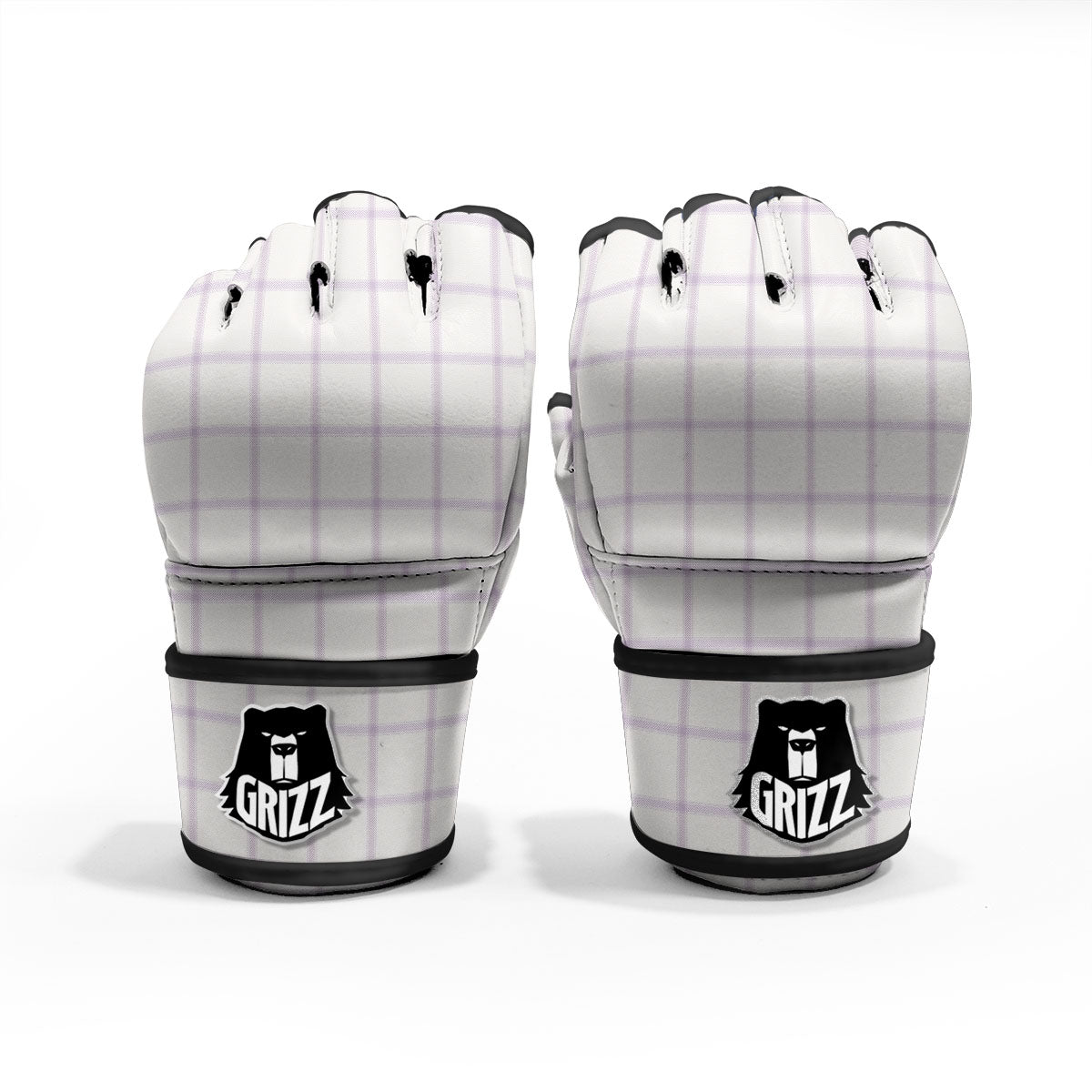 Tattersall White And Purple Print Pattern MMA Gloves-grizzshop