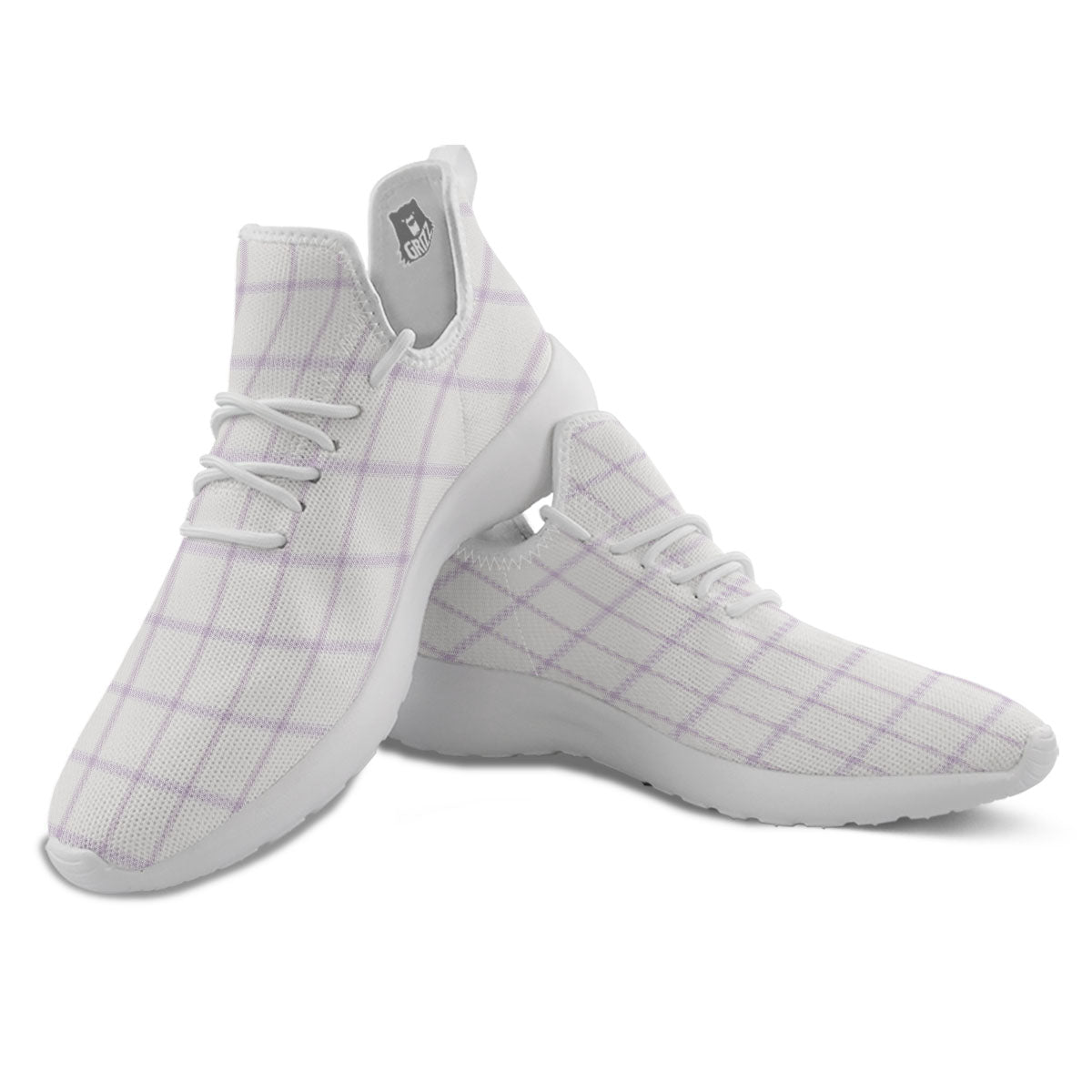 Tattersall White And Purple Print Pattern White Athletic Shoes-grizzshop