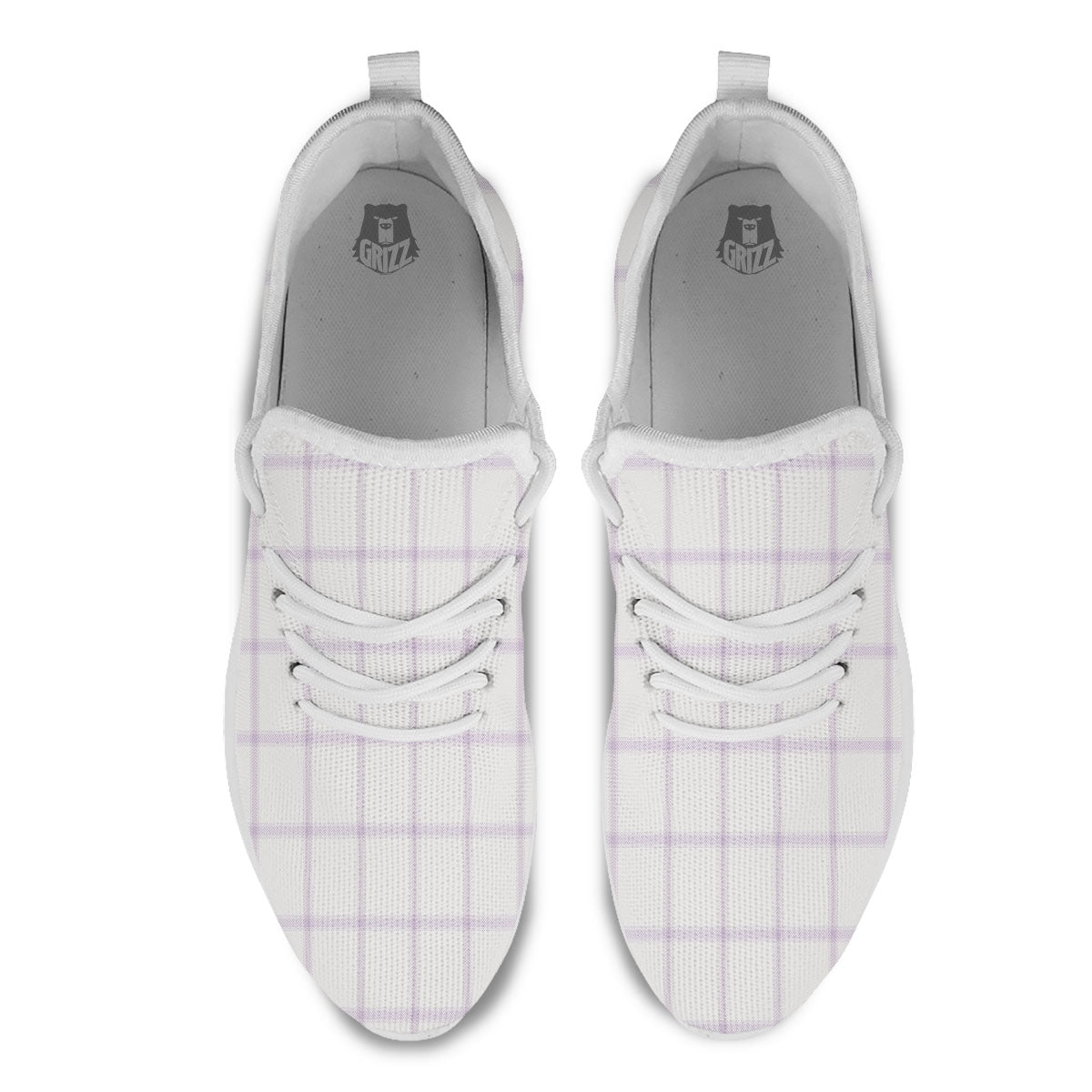 Tattersall White And Purple Print Pattern White Athletic Shoes-grizzshop