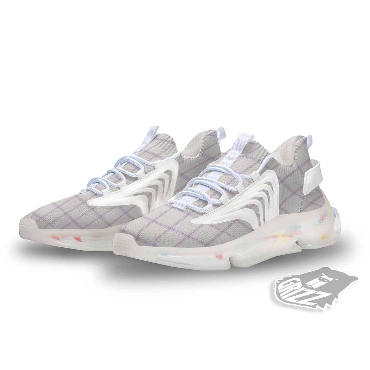Tattersall White And Purple Print Pattern White Gym Shoes-grizzshop