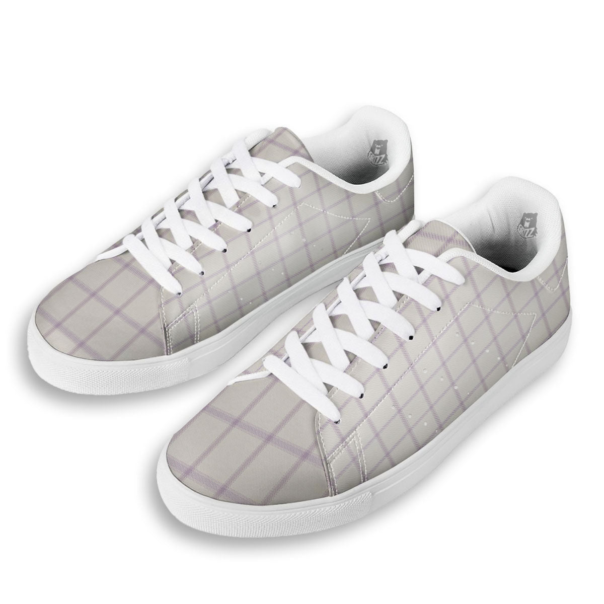 Tattersall White And Purple Print Pattern White Low Top Sneakers-grizzshop