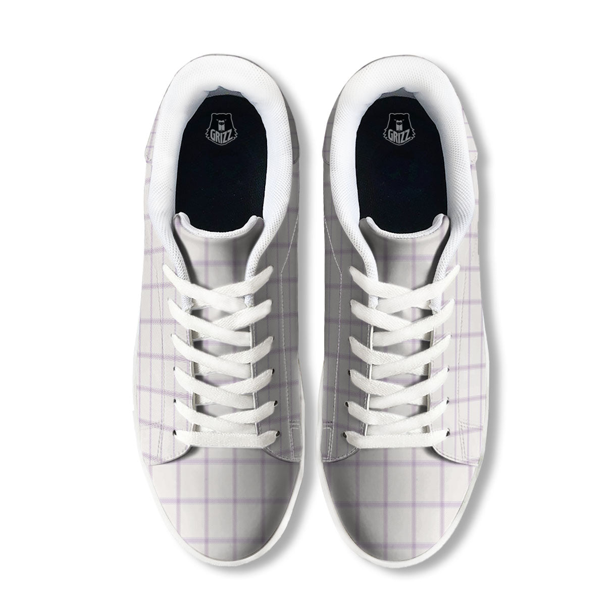 Tattersall White And Purple Print Pattern White Low Top Sneakers-grizzshop