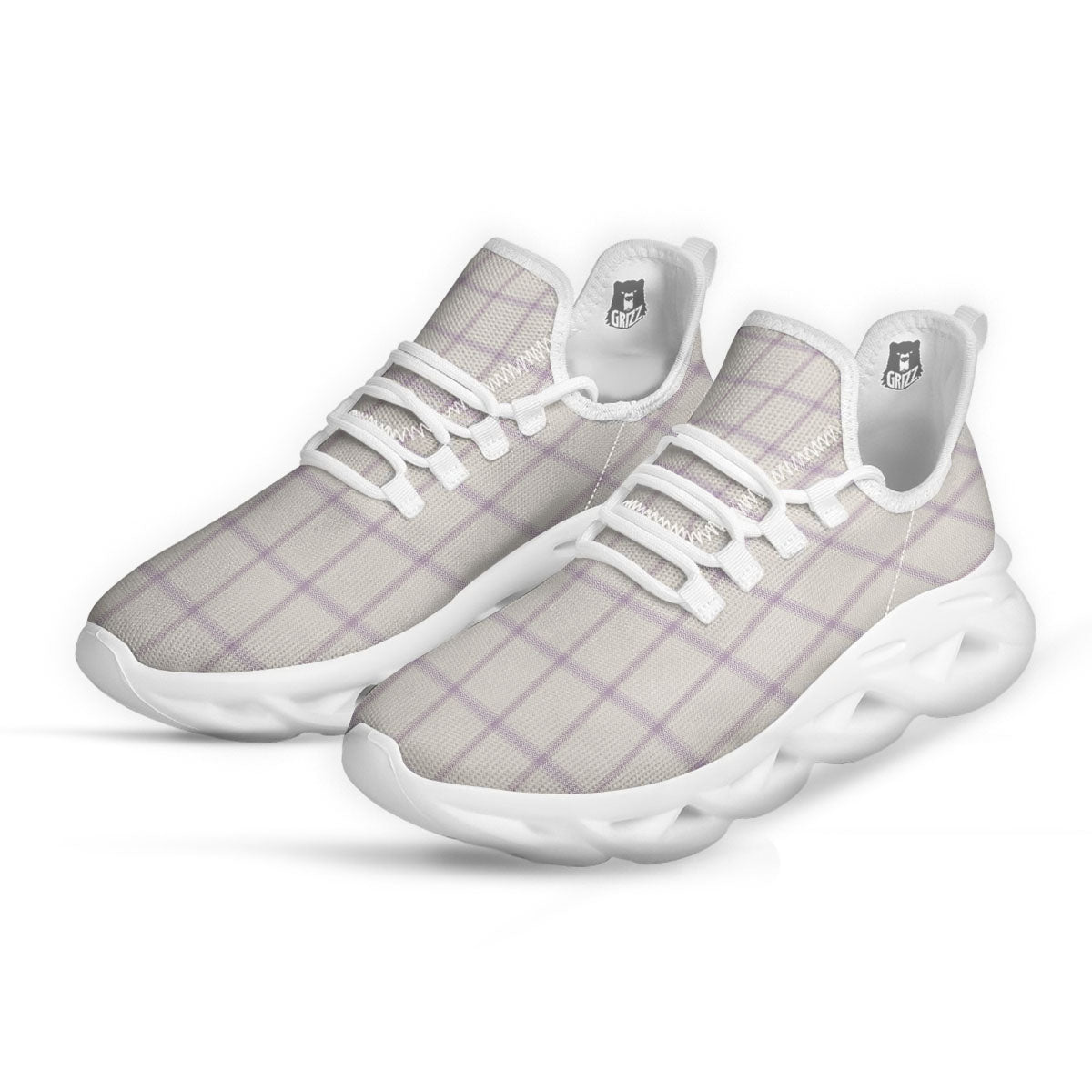 Tattersall White And Purple Print Pattern White Running Shoes-grizzshop