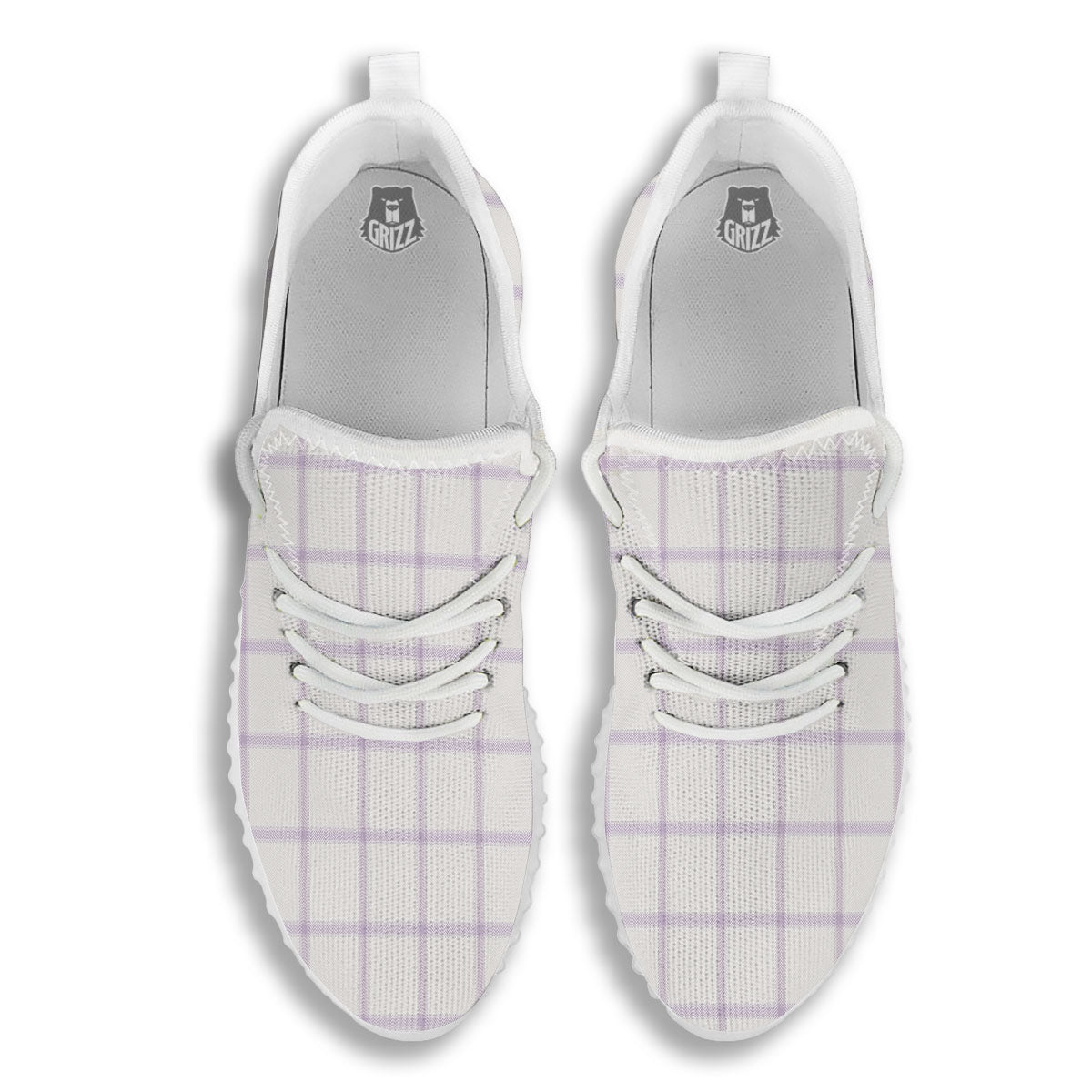 Tattersall White And Purple Print Pattern White Walking Shoes-grizzshop