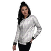 Tattersall White And Purple Print Pattern Women's Bomber Jacket-grizzshop