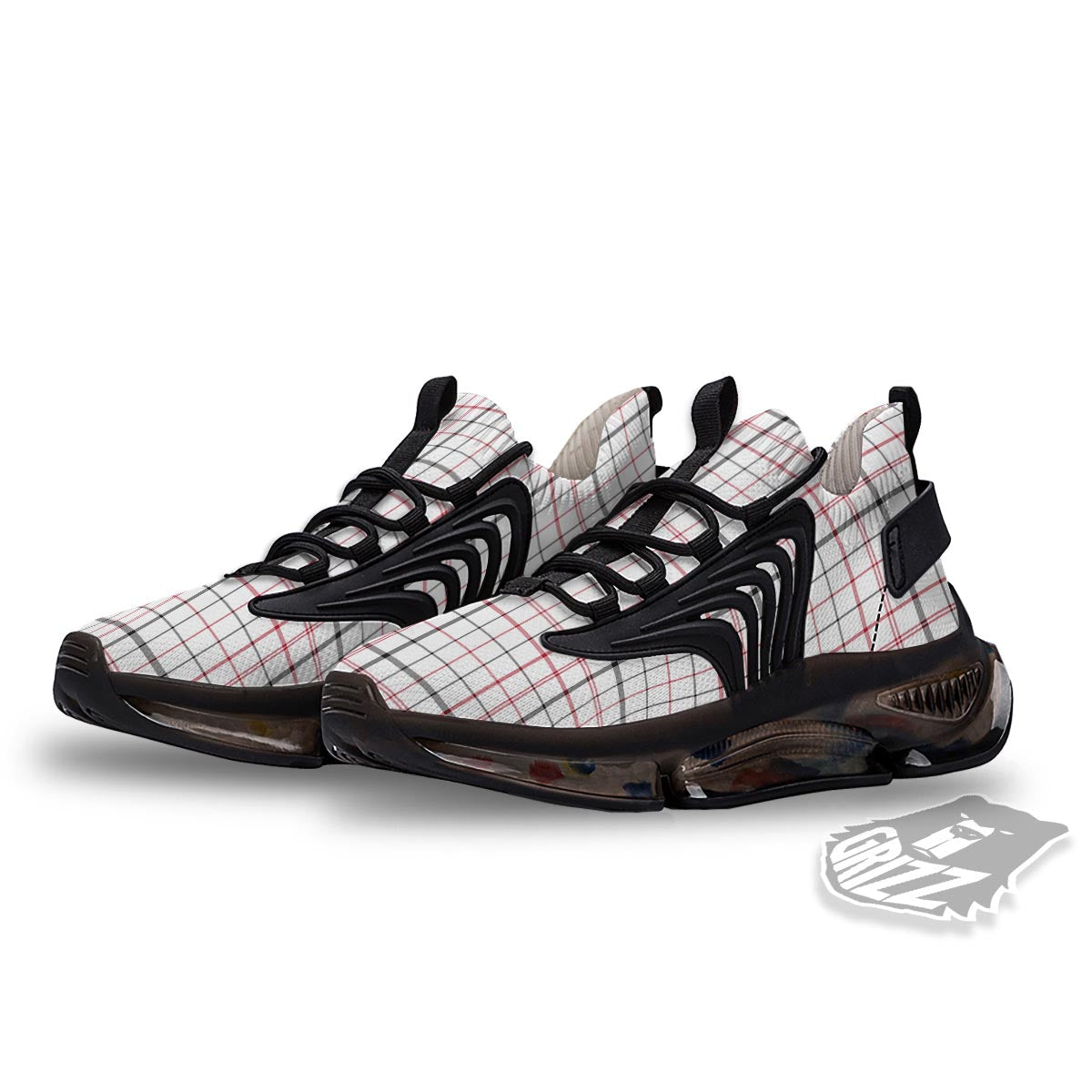 Tattersall White And Red Print Pattern Black Gym Shoes-grizzshop