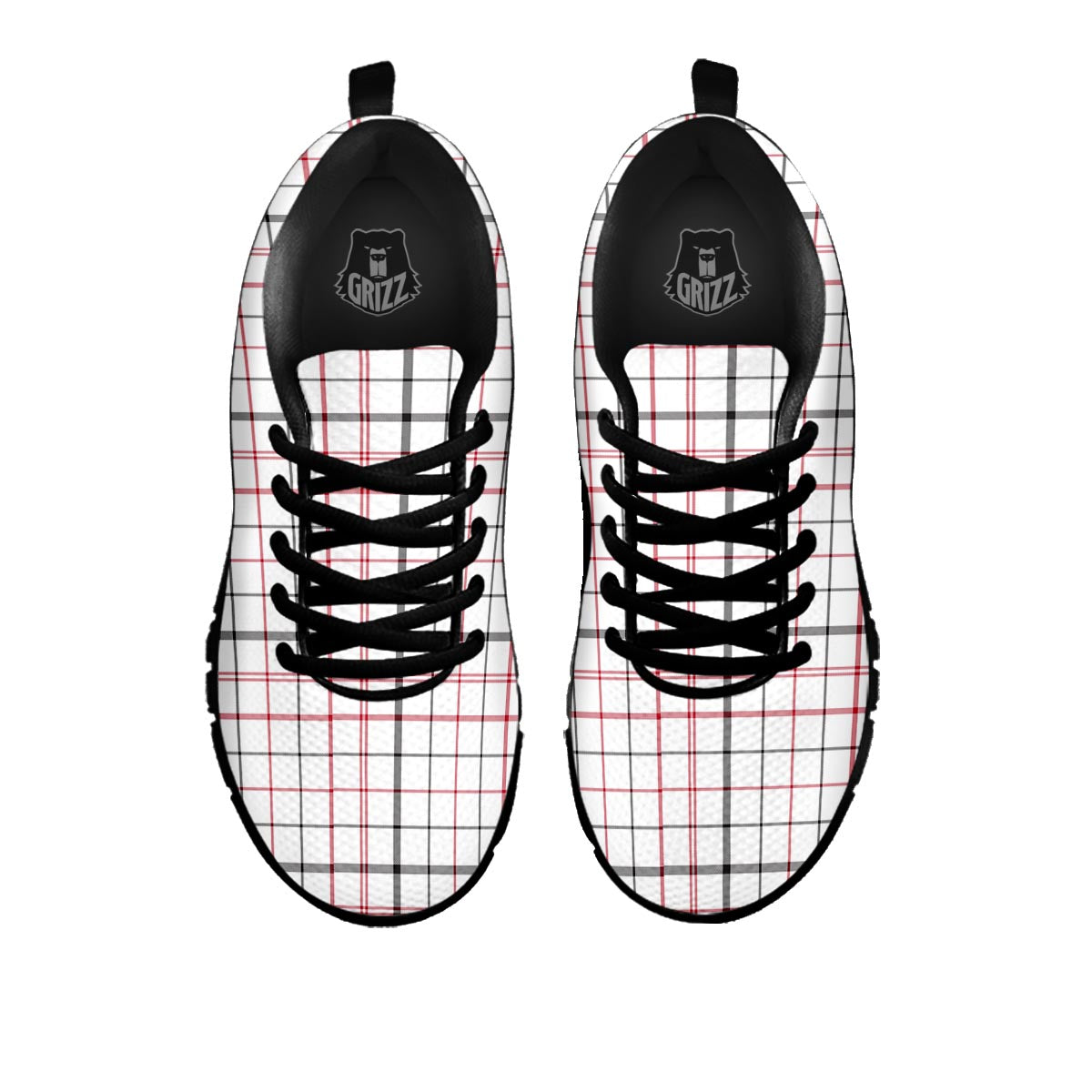 Tattersall White And Red Print Pattern Black Sneaker-grizzshop