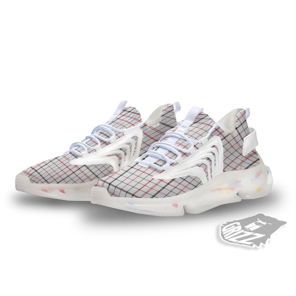 Tattersall White And Red Print Pattern White Gym Shoes-grizzshop