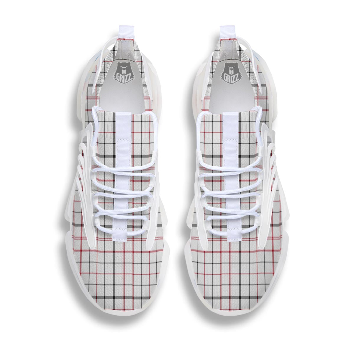 Tattersall White And Red Print Pattern White Gym Shoes-grizzshop