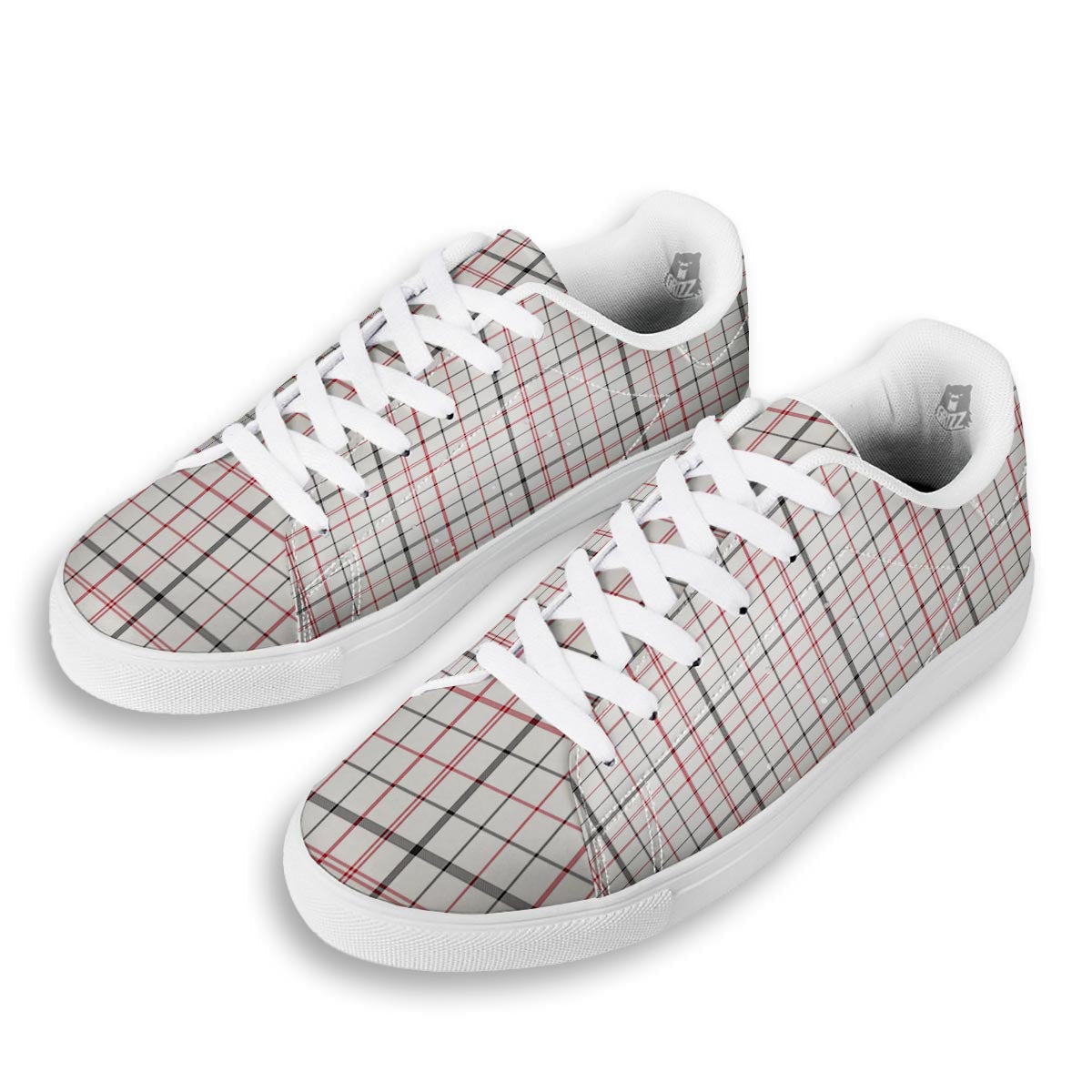 Tattersall White And Red Print Pattern White Low Top Sneakers-grizzshop