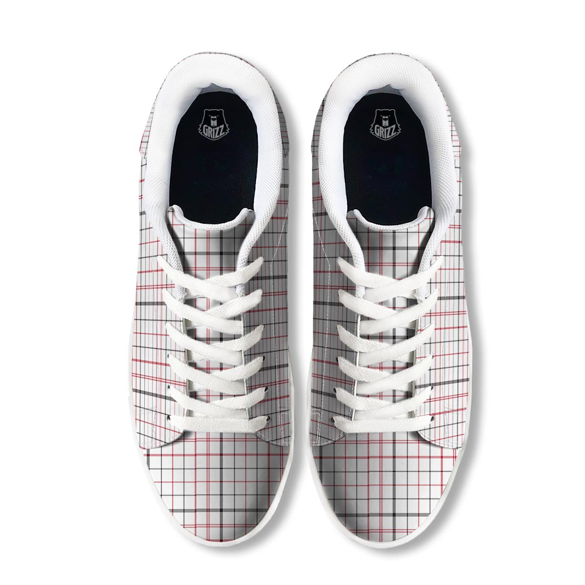 Tattersall White And Red Print Pattern White Low Top Sneakers-grizzshop