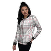 Tattersall White And Red Print Pattern Women's Bomber Jacket-grizzshop