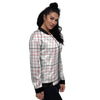 Tattersall White And Red Print Pattern Women's Bomber Jacket-grizzshop