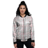 Tattersall White And Red Print Pattern Women's Bomber Jacket-grizzshop