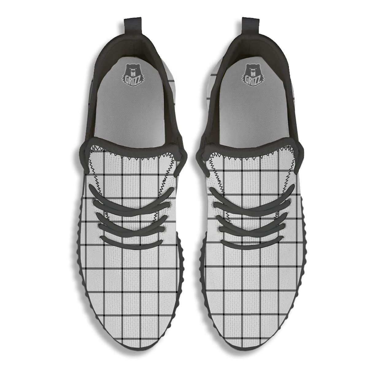 Tattersall White Print Pattern Black Walking Shoes-grizzshop