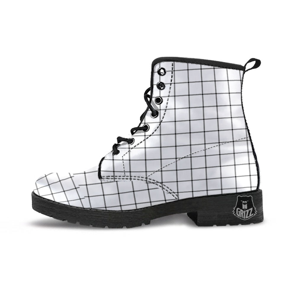 Tattersall White Print Pattern Leather Boots-grizzshop