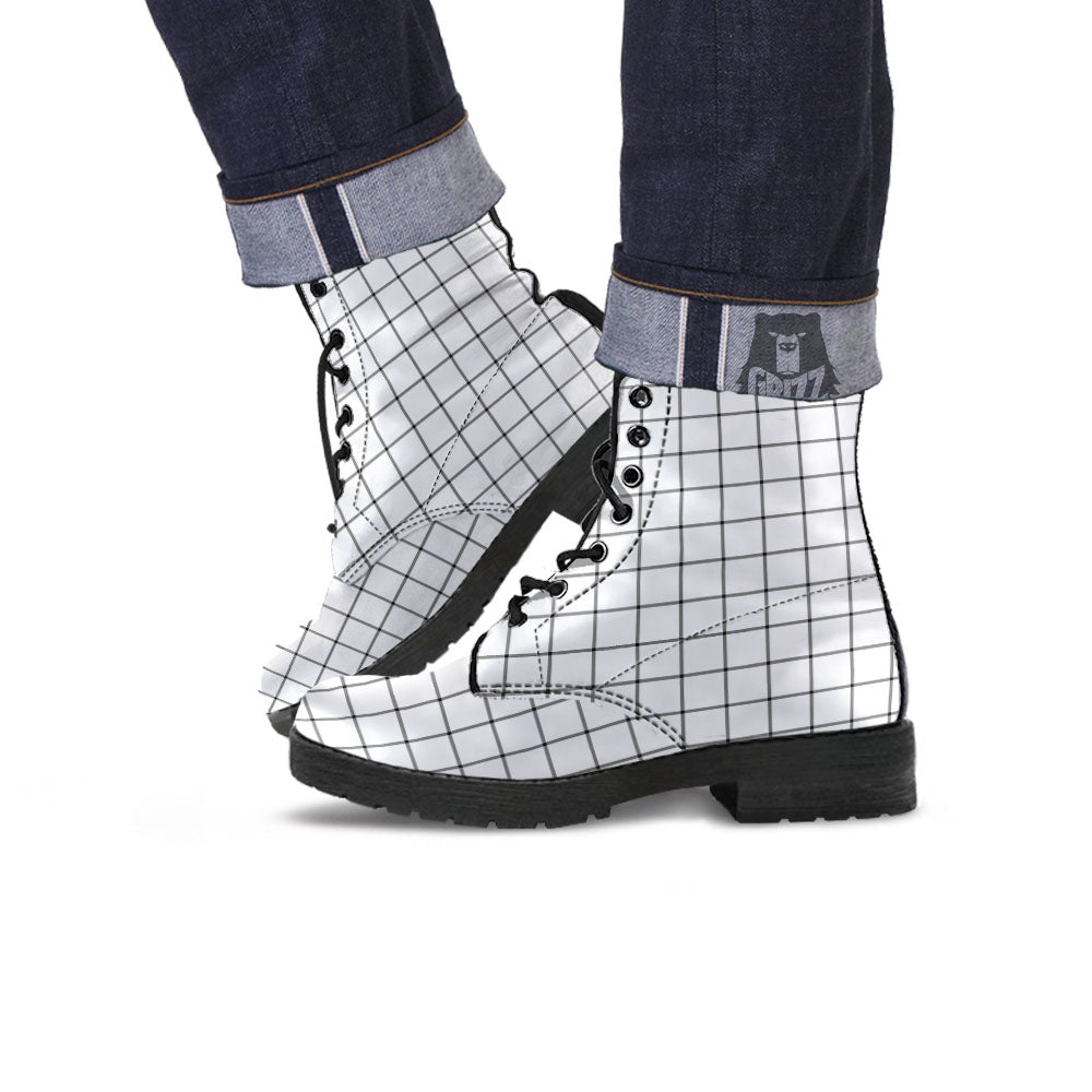 Tattersall White Print Pattern Leather Boots-grizzshop