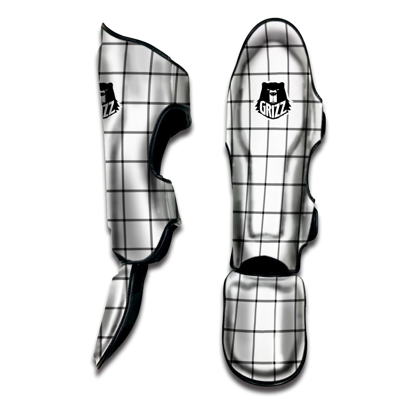 Tattersall White Print Pattern Muay Thai Shin Guards-grizzshop