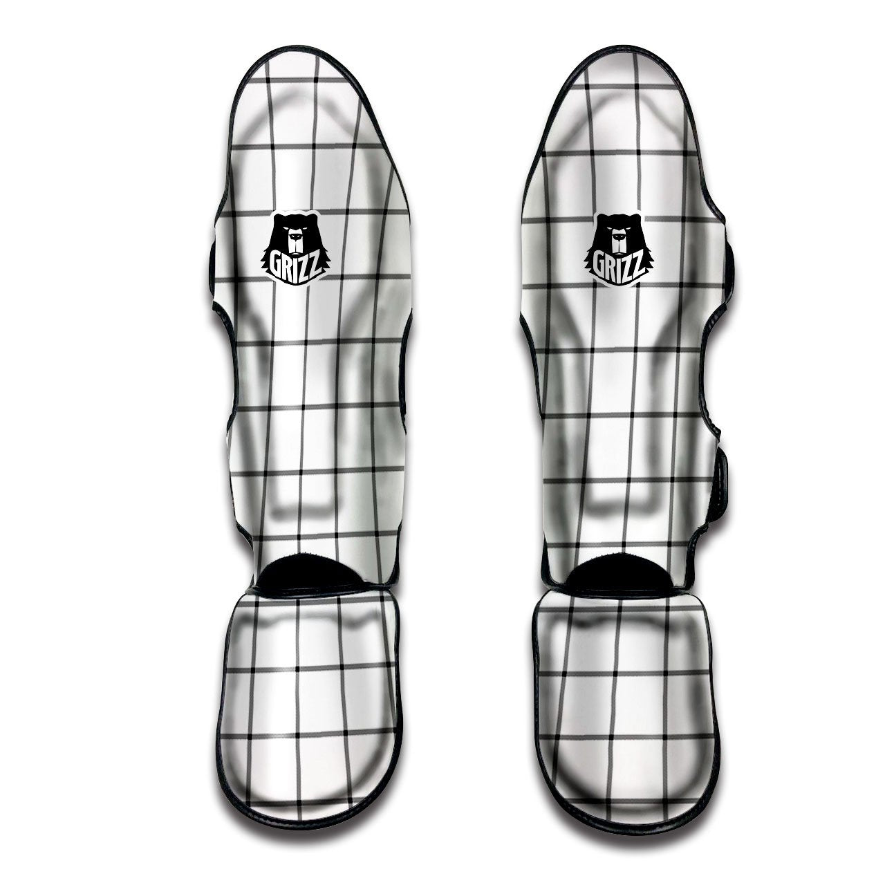 Tattersall White Print Pattern Muay Thai Shin Guards-grizzshop