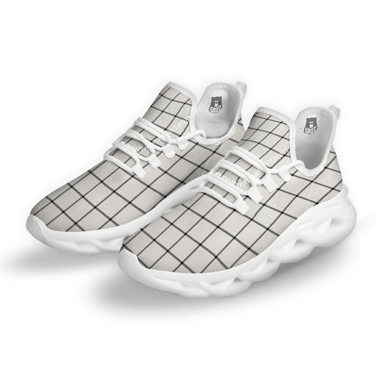 Tattersall White Print Pattern White Running Shoes-grizzshop