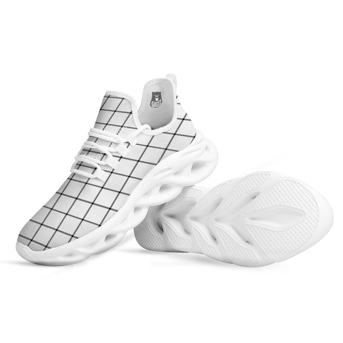 Tattersall White Print Pattern White Running Shoes-grizzshop