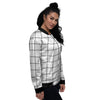 Tattersall White Print Pattern Women's Bomber Jacket-grizzshop