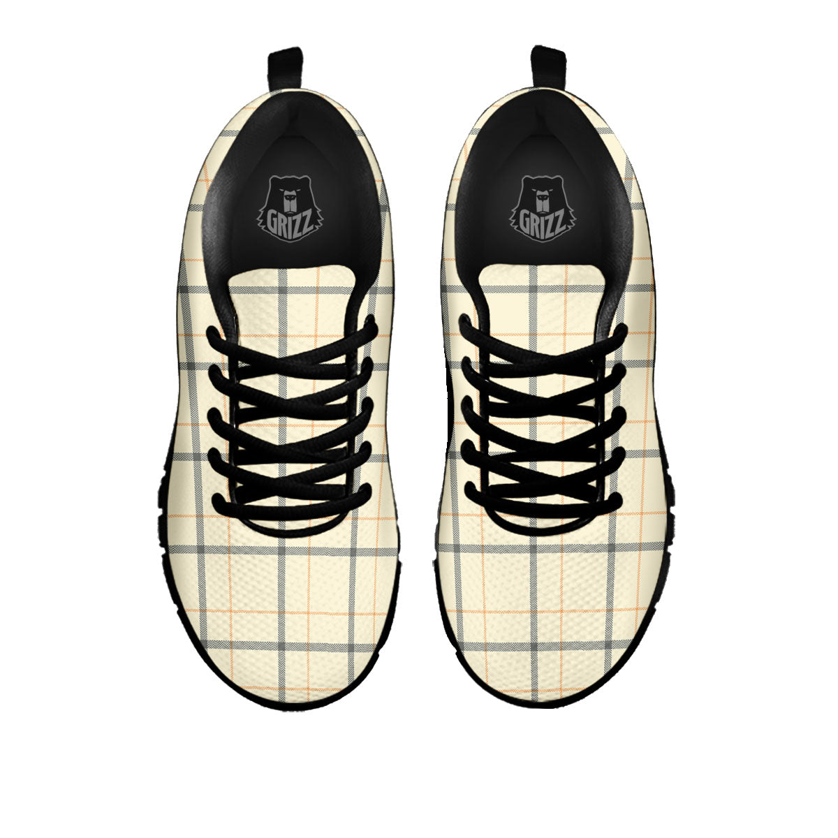 Tattersall Yellow And Beige Print Pattern Black Sneaker-grizzshop