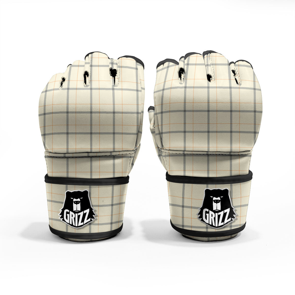 Tattersall Yellow And Beige Print Pattern MMA Gloves-grizzshop