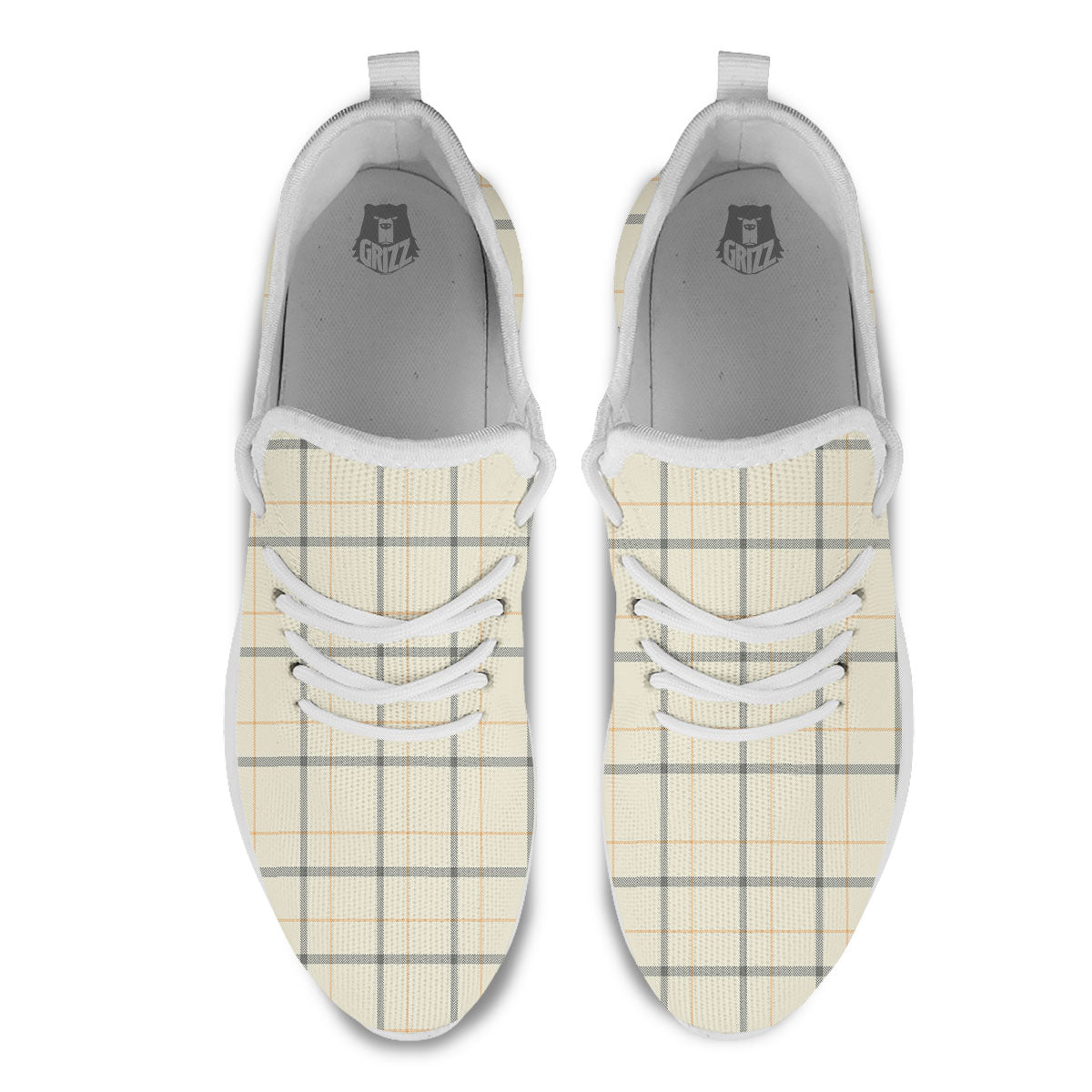 Tattersall Yellow And Beige Print Pattern White Athletic Shoes-grizzshop