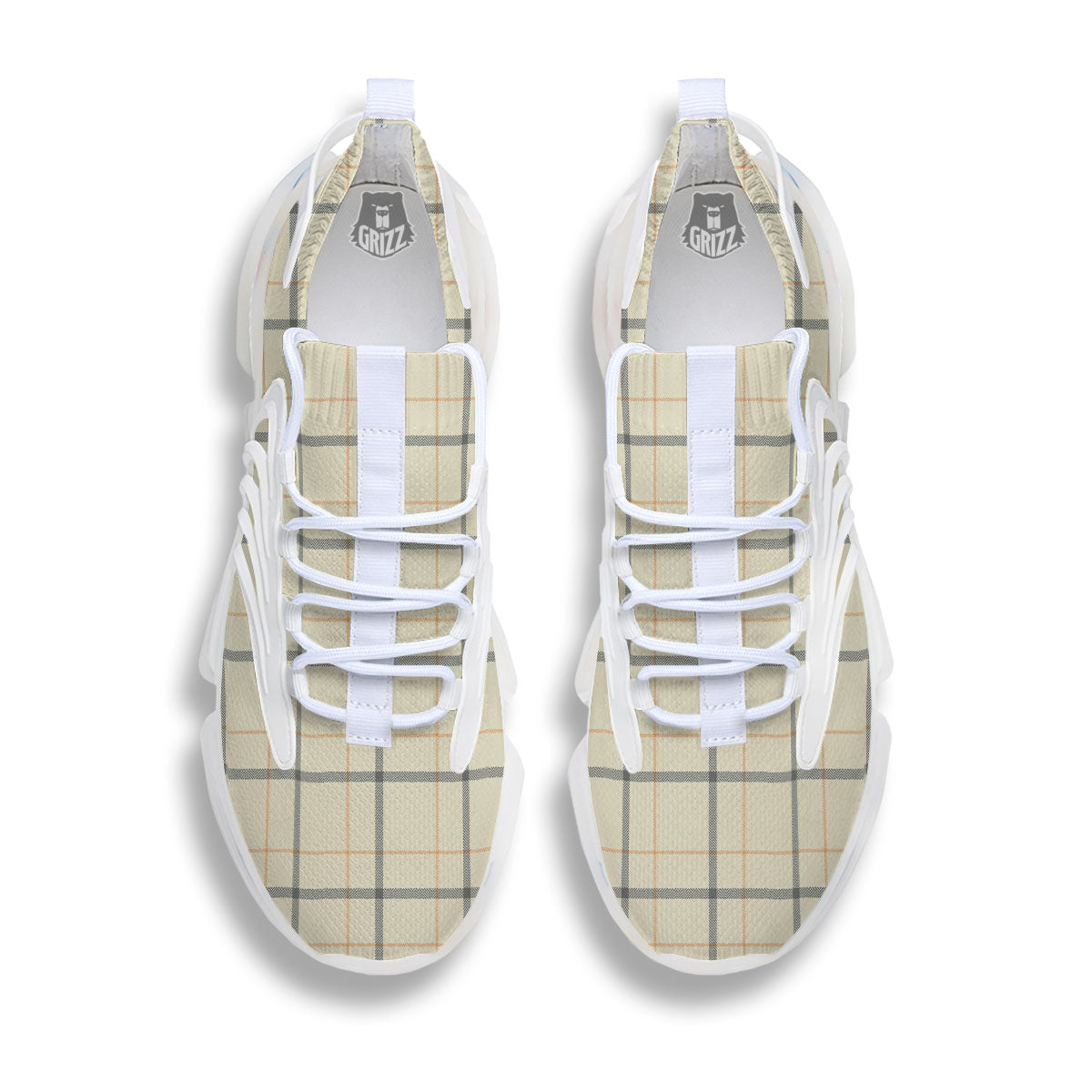 Tattersall Yellow And Beige Print Pattern White Gym Shoes-grizzshop