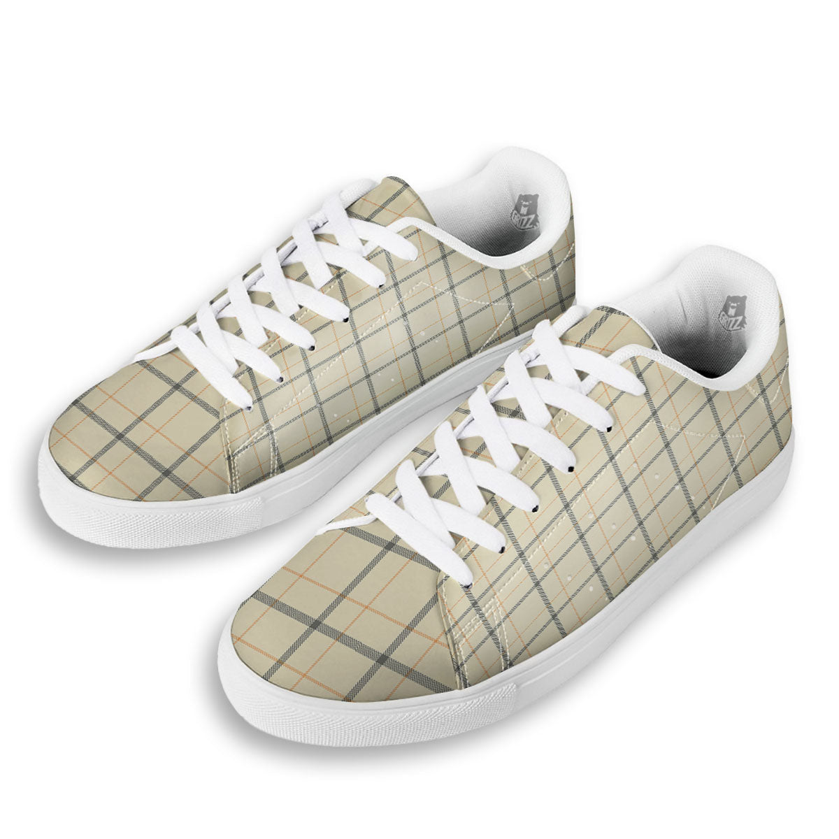 Tattersall Yellow And Beige Print Pattern White Low Top Sneakers-grizzshop