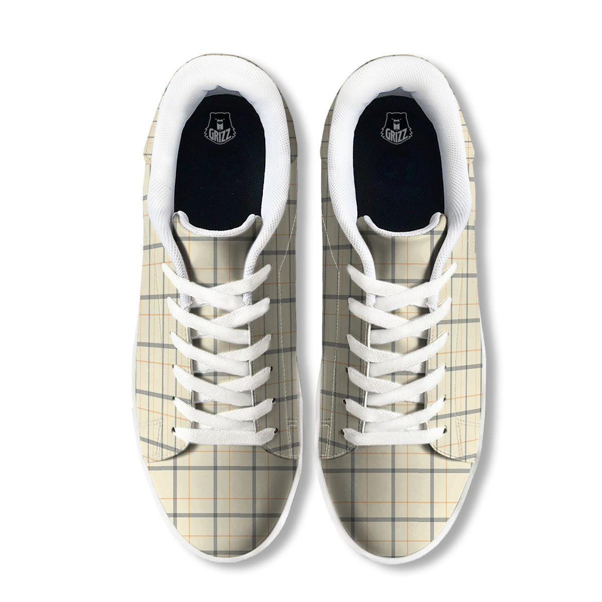 Tattersall Yellow And Beige Print Pattern White Low Top Sneakers-grizzshop