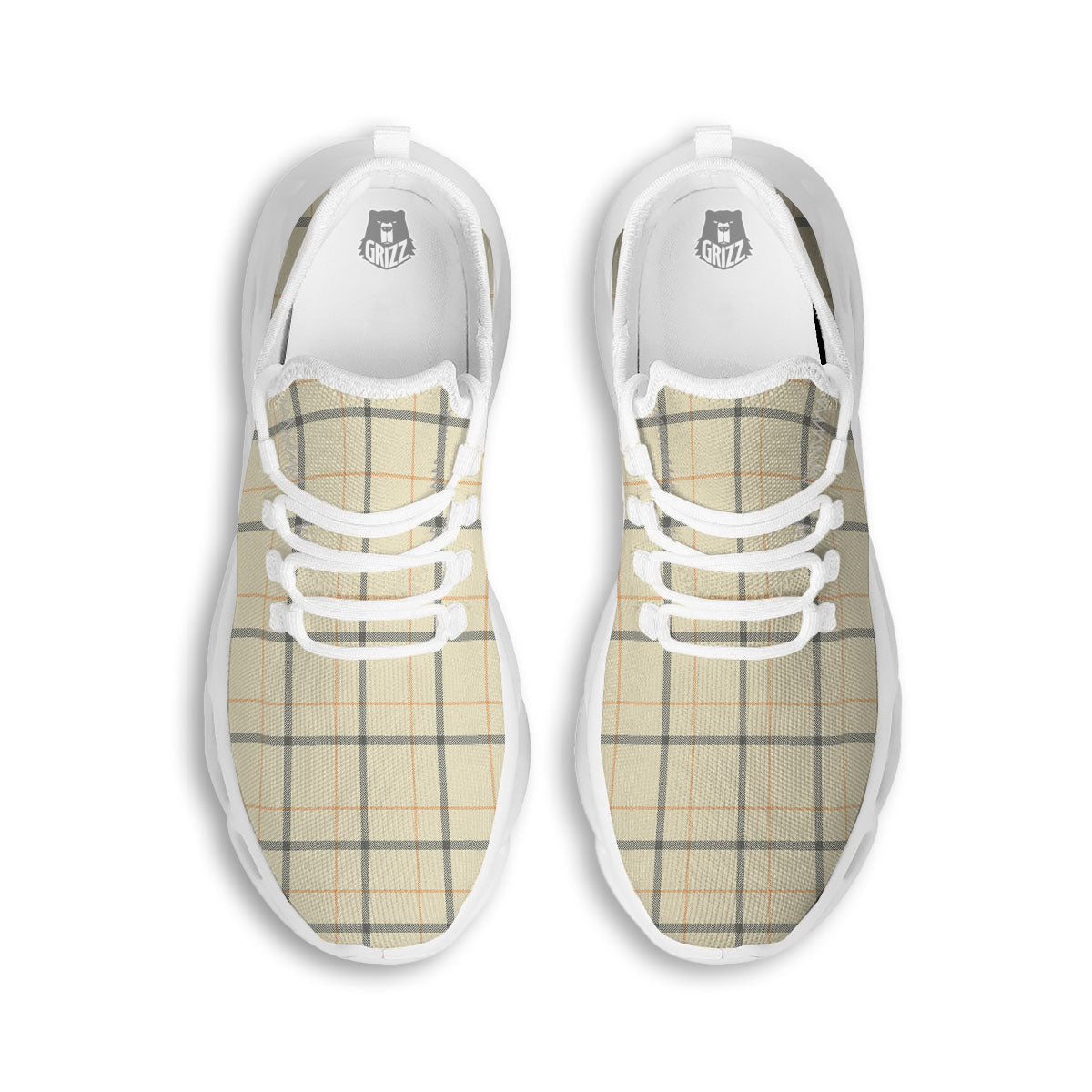 Tattersall Yellow And Beige Print Pattern White Running Shoes-grizzshop