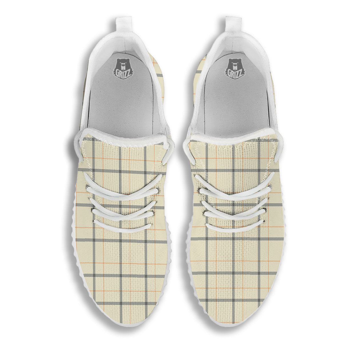 Tattersall Yellow And Beige Print Pattern White Walking Shoes-grizzshop