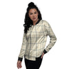 Tattersall Yellow And Beige Print Pattern Women's Bomber Jacket-grizzshop