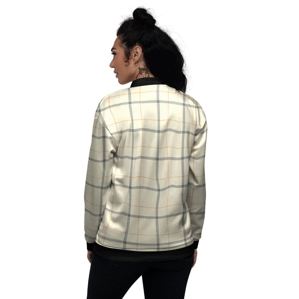 Tattersall Yellow And Beige Print Pattern Women's Bomber Jacket-grizzshop