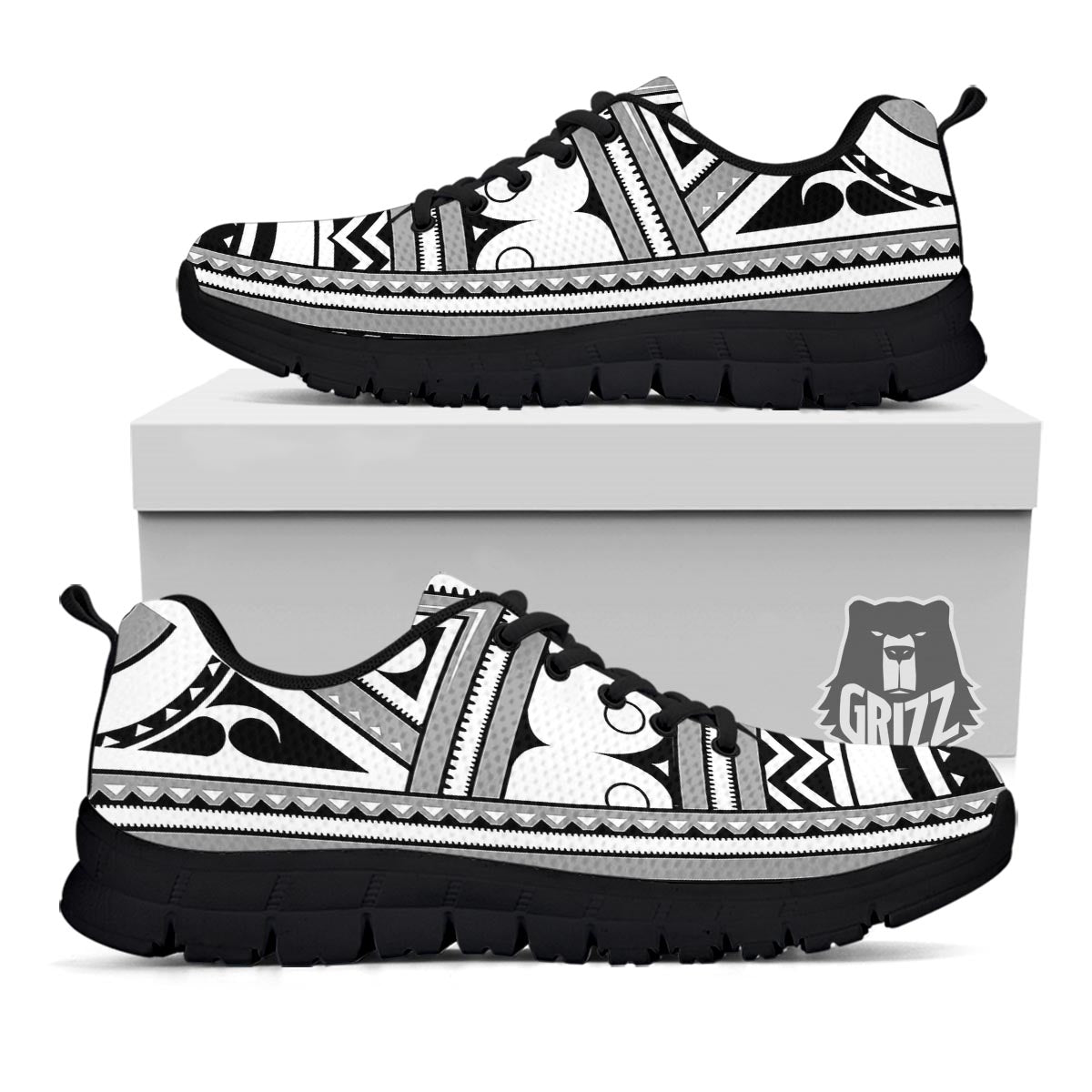 Tatto Polynesian Tribal Maori Print Black Sneaker-grizzshop